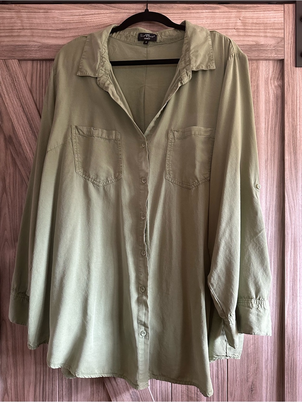 Velvet Heart Army Green Roll Tab Button Up Womens Shirt 3X